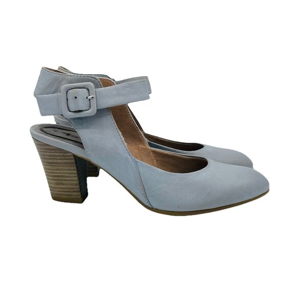 Tamaris Shoes Womens Size 5.5 /EU 36 Gray Leather Block Heels Ankle Strap Buckle - Picture 1 of 11